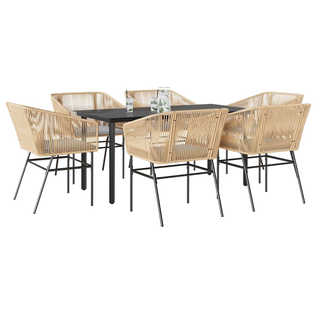 3-tlg. Garten-Essgruppe mit Kissen Schwarz Poly Rattan Glas