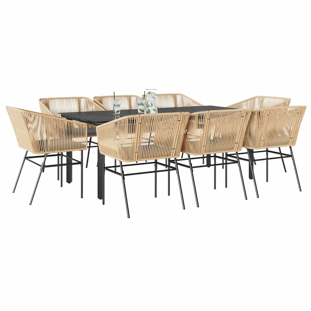 3-tlg. Garten-Essgruppe mit Kissen Schwarz Poly Rattan Glas