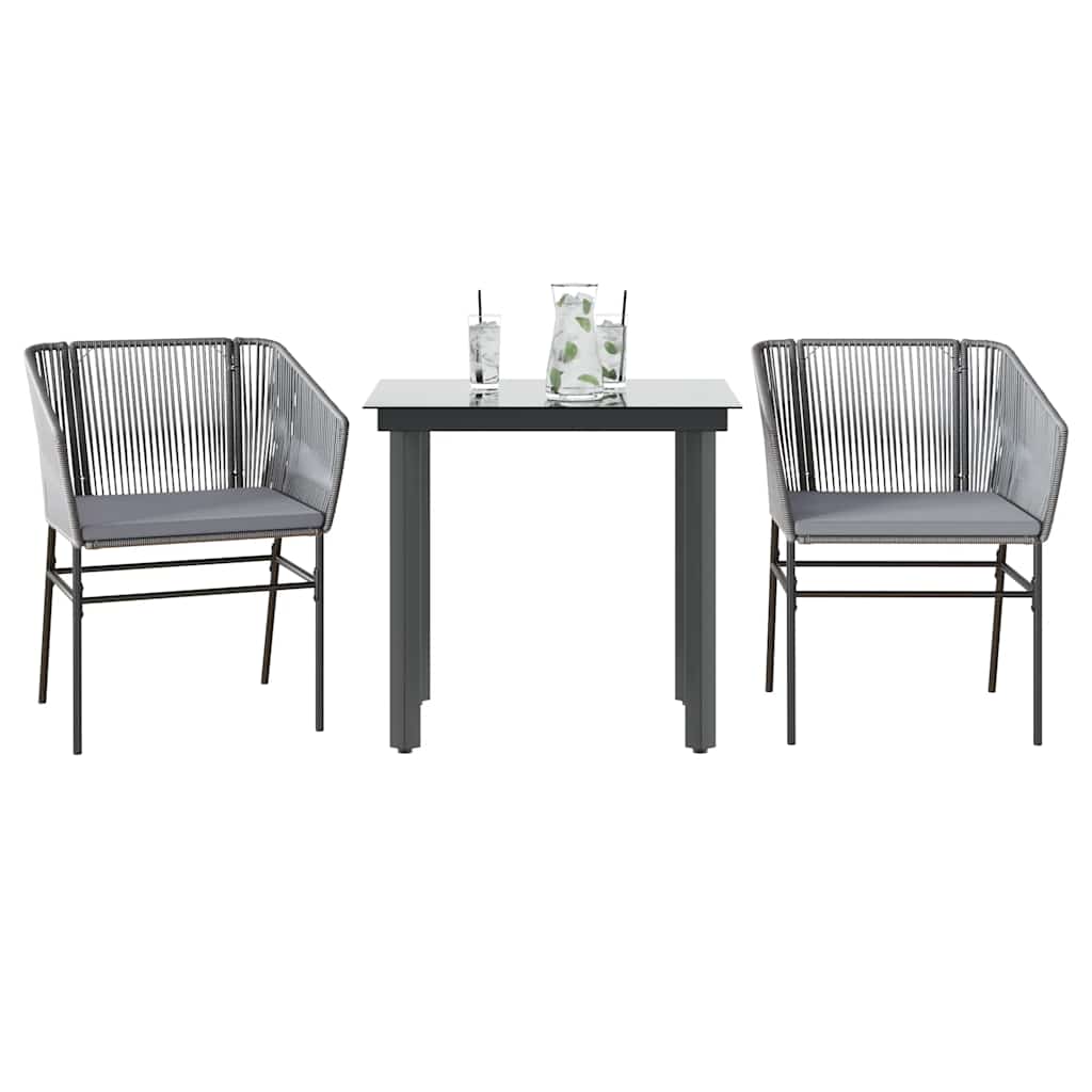 3-tlg. Garten-Essgruppe mit Kissen Schwarz Poly Rattan Glas