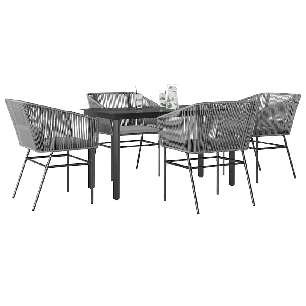 3-tlg. Garten-Essgruppe mit Kissen Schwarz Poly Rattan Glas