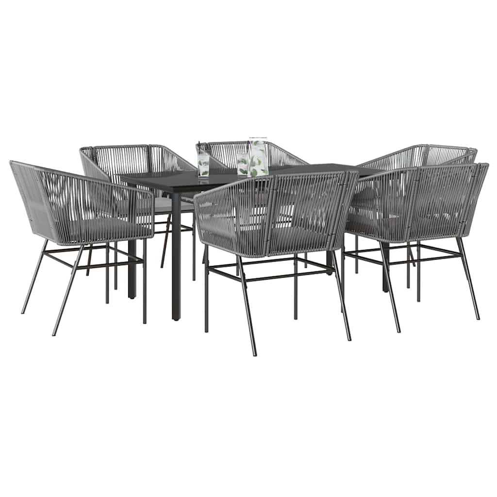 3-tlg. Garten-Essgruppe mit Kissen Schwarz Poly Rattan Glas