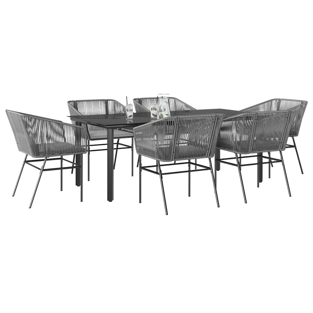3-tlg. Garten-Essgruppe mit Kissen Schwarz Poly Rattan Glas
