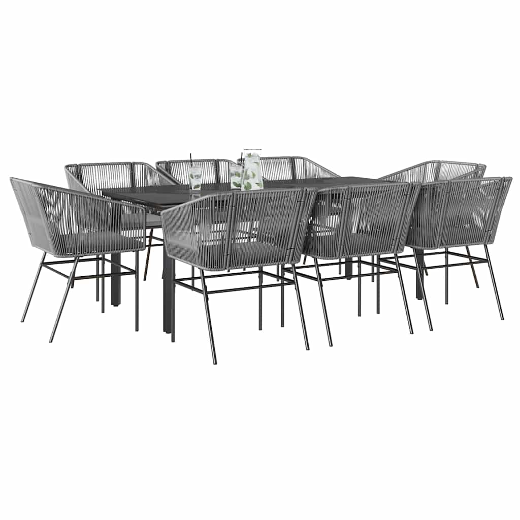 3-tlg. Garten-Essgruppe mit Kissen Schwarz Poly Rattan Glas
