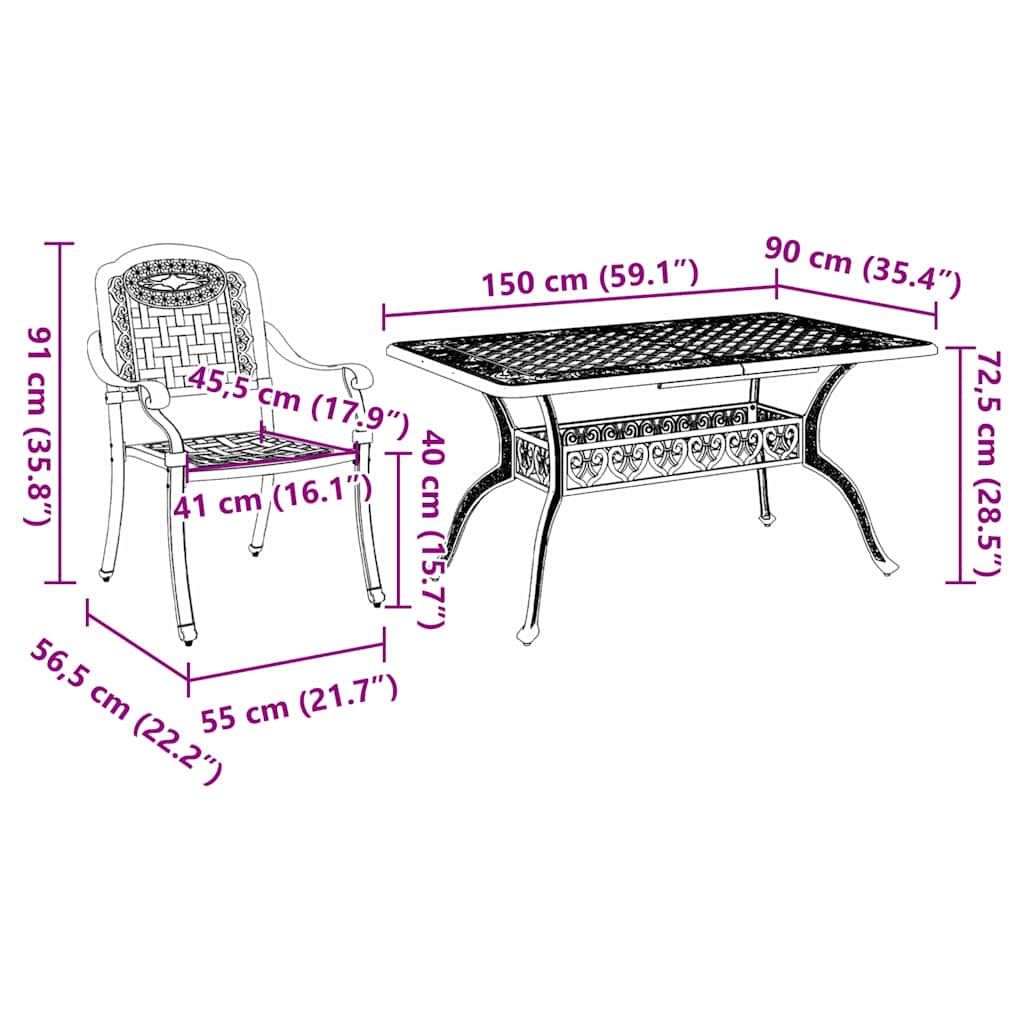 Garten Essgruppe 5 pcs Weiß Aluminium