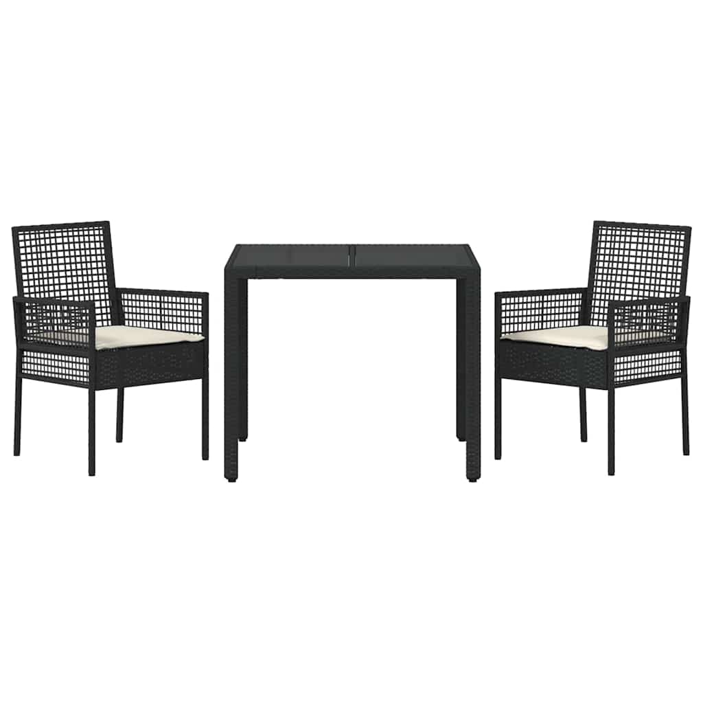 Garten Essgruppe 3 pcs Schwarz Poly-Rattan