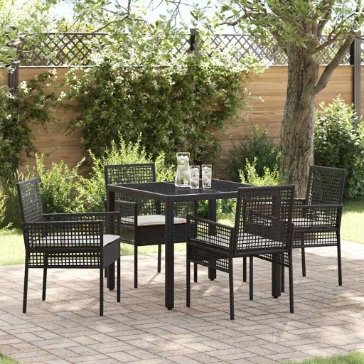 Garten Essgruppe 3 pcs Schwarz Poly-Rattan