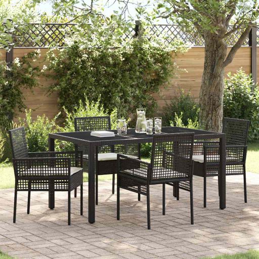 Garten Essgruppe 3 pcs Schwarz Poly-Rattan