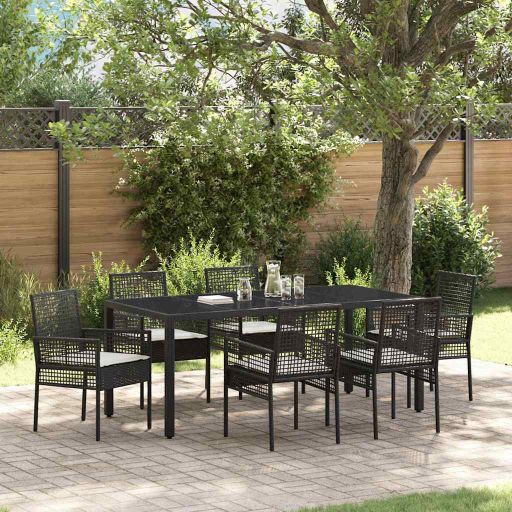 Garten Essgruppe 3 pcs Schwarz Poly-Rattan