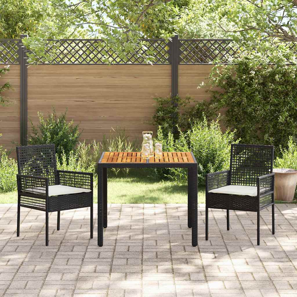 Garten Essgruppe 3 pcs Schwarz Poly-Rattan