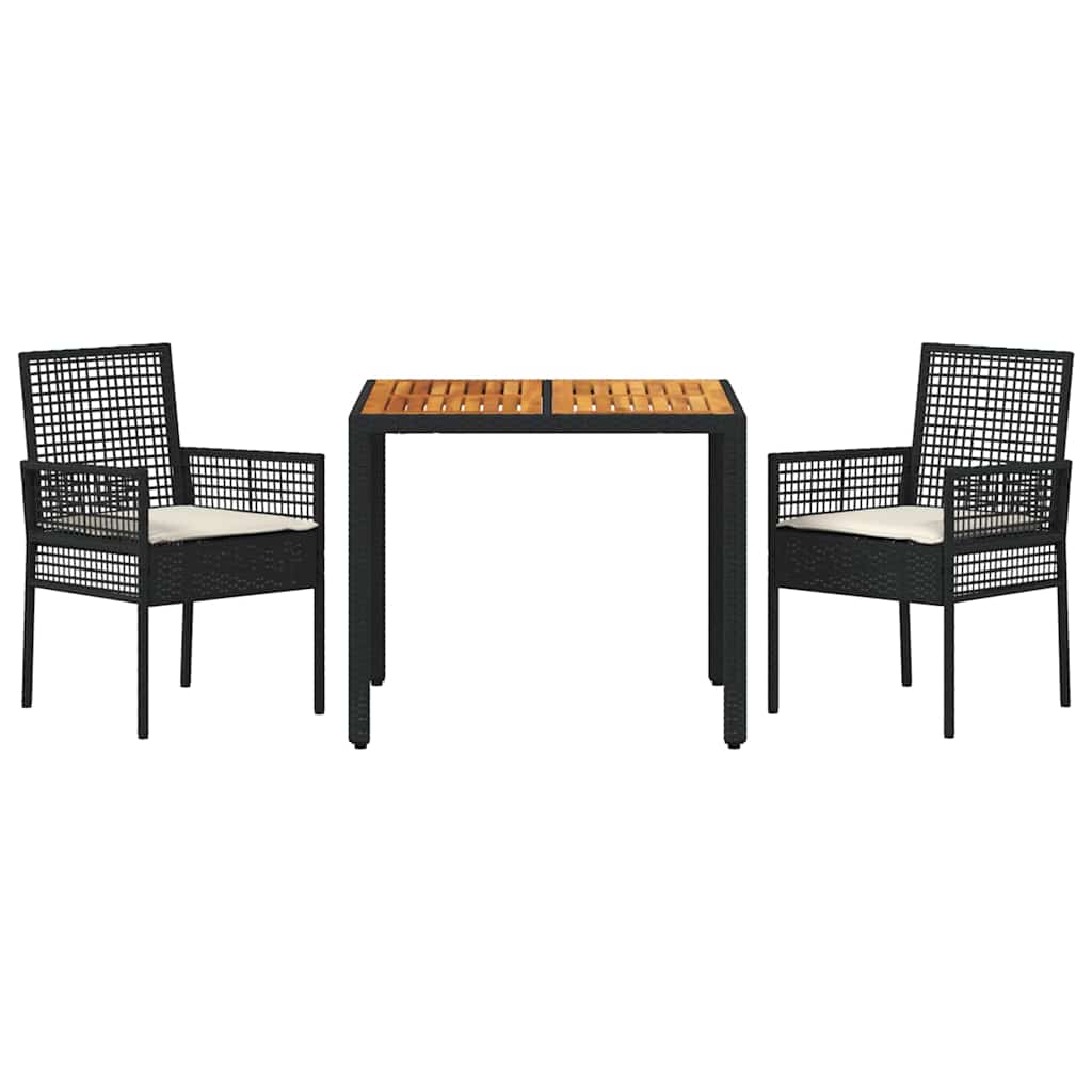 Garten Essgruppe 3 pcs Schwarz Poly-Rattan