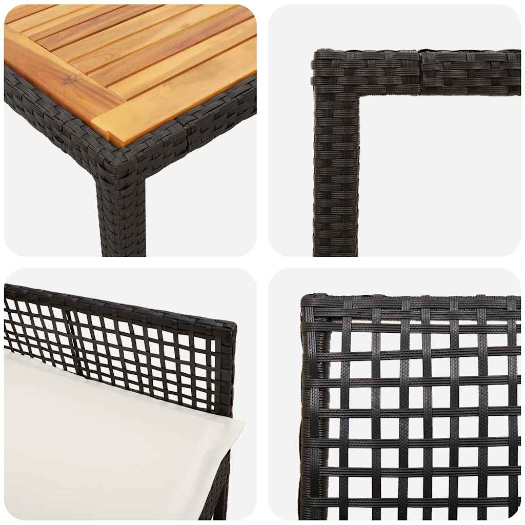 Garten Essgruppe 3 pcs Schwarz Poly-Rattan