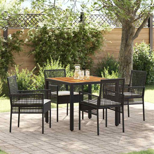 Garten Essgruppe 3 pcs Schwarz Poly-Rattan