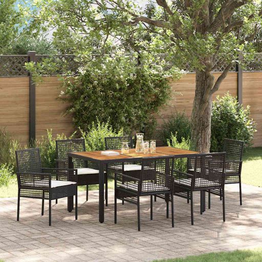 Garten Essgruppe 3 pcs Schwarz Poly-Rattan