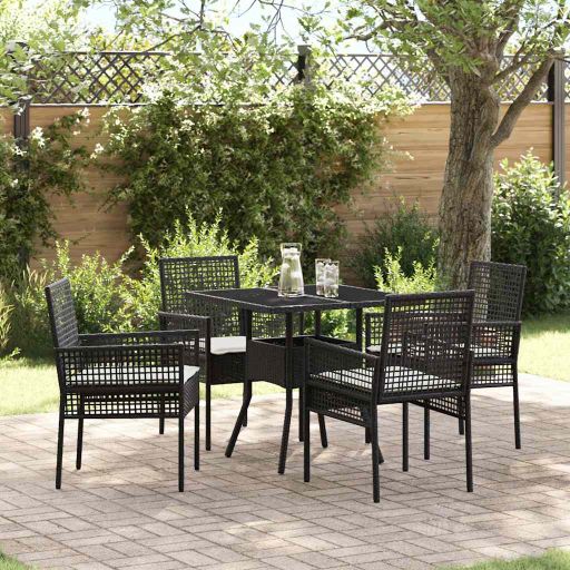 Garten Essgruppe 3 pcs Schwarz Poly-Rattan
