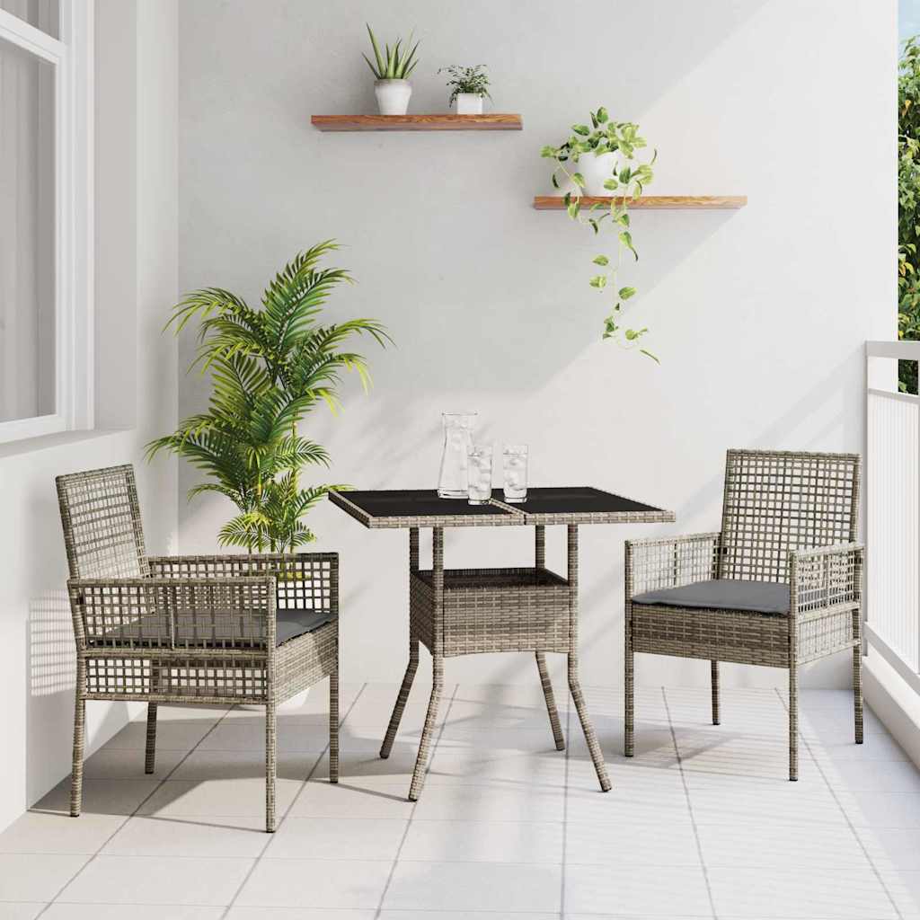 Garten Essgruppe 3 pcs Schwarz Poly-Rattan