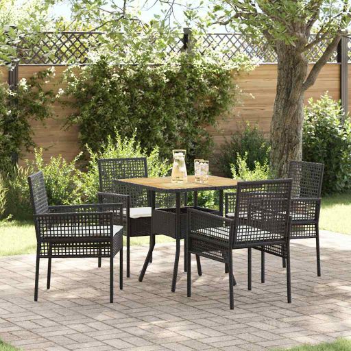 Garten Essgruppe 3 pcs Schwarz Poly-Rattan