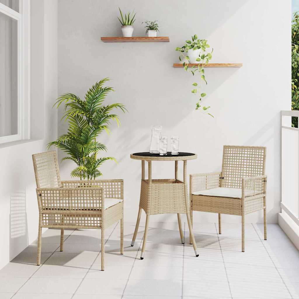 Garten Essgruppe 3 pcs Schwarz Poly-Rattan