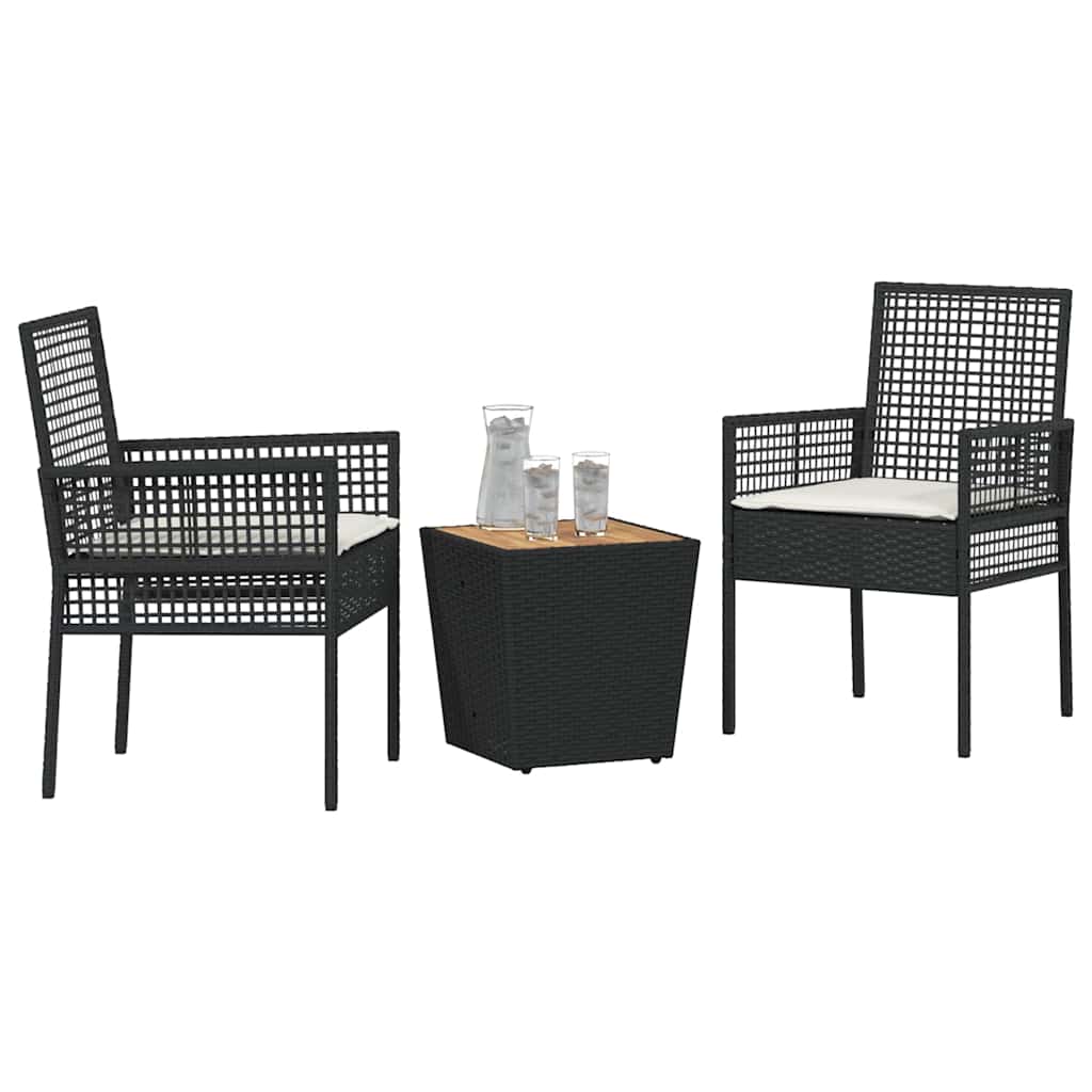 Garten Bistro Set 3 pcs Schwarz Poly-Rattan