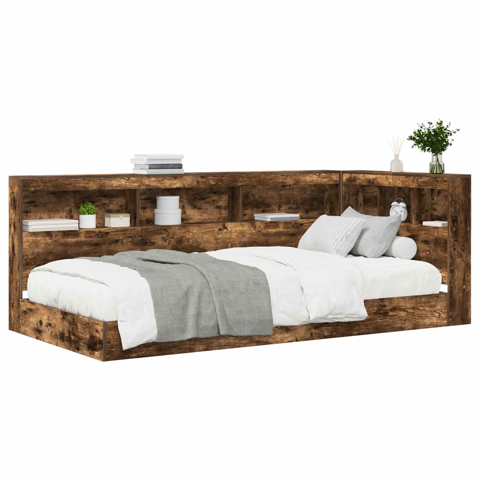 vidaXL Bücherregal-Bett Räuchereiche 90 x 200 cm Holzwerkstoff