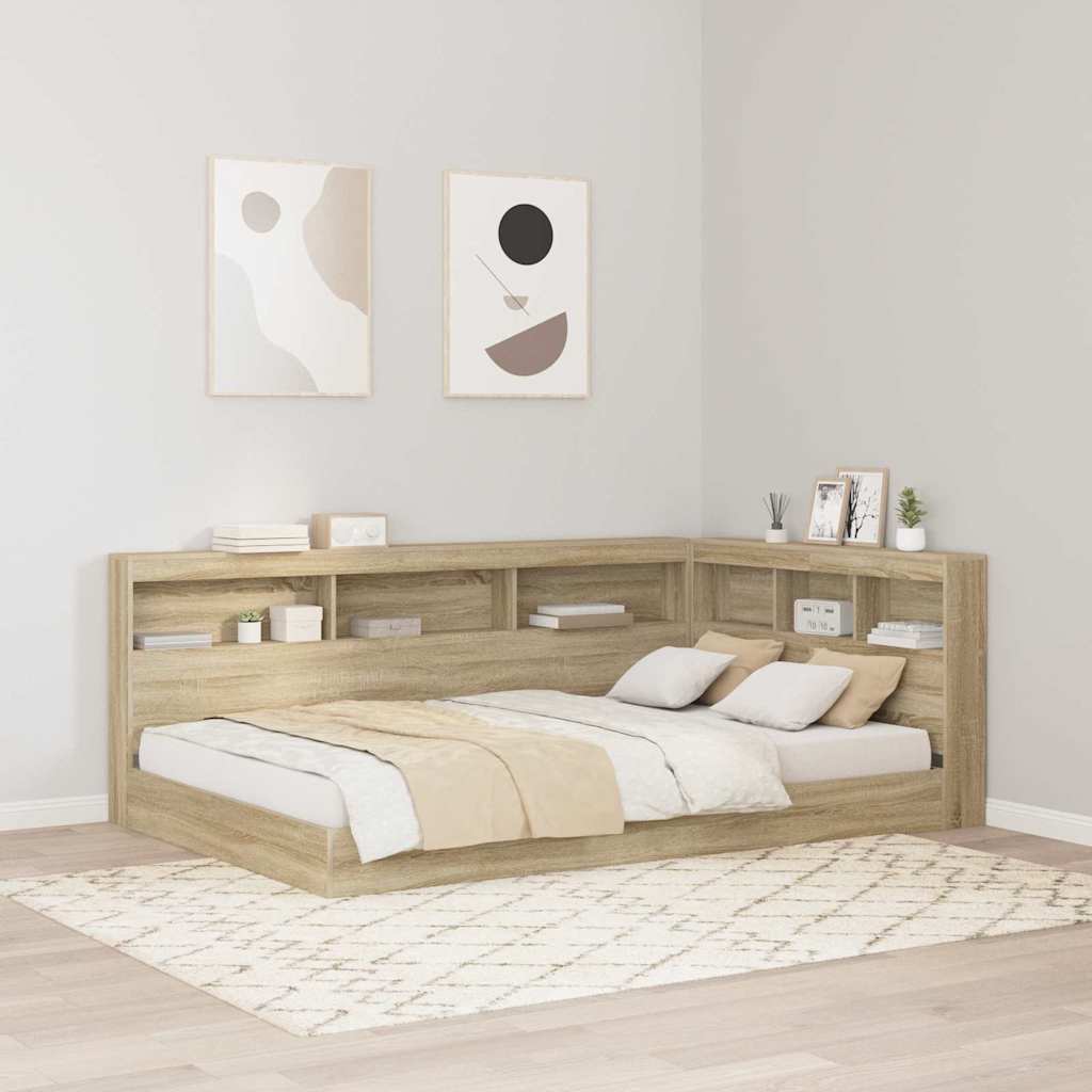 vidaXL Bücherregal-Bett Räuchereiche 90 x 200 cm Holzwerkstoff