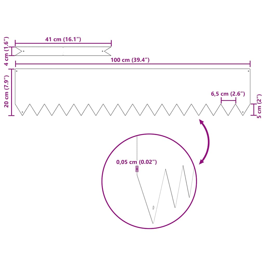 vidaXL Raseneinfassung 50 pcs Schwarz 100 x 0,05 x 20 cm