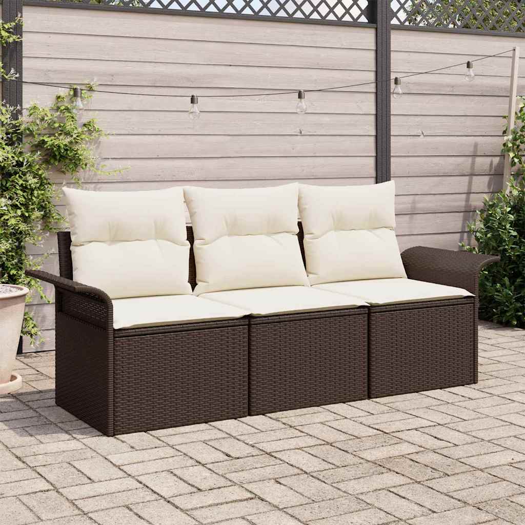 Sofa Set mit Kissen 3 pcs Schwarz Poly-Rattan