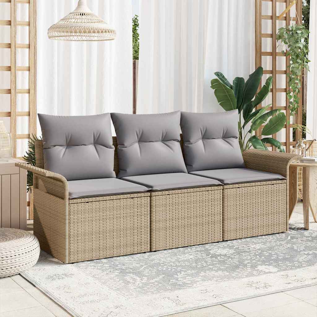 Sofa Set mit Kissen 3 pcs Schwarz Poly-Rattan