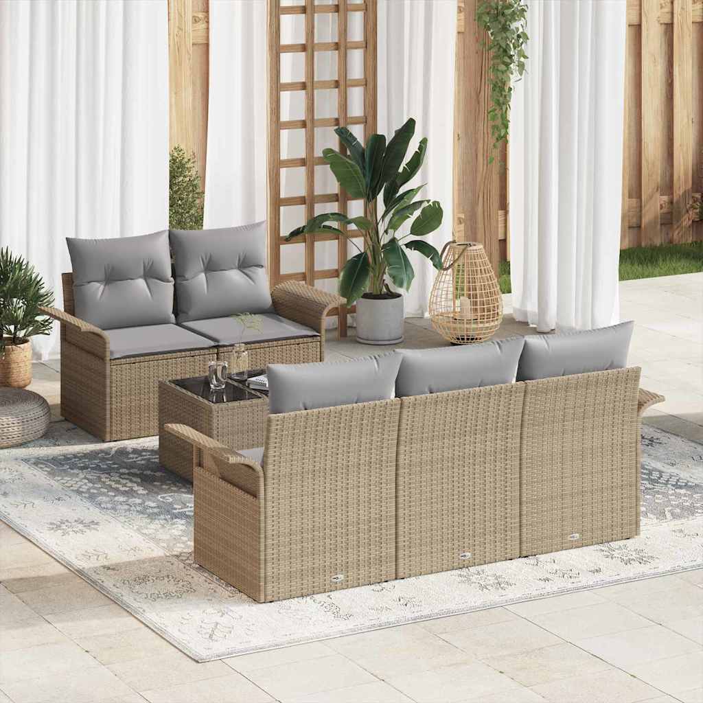 Sofa Set mit Kissen 6 pcs Schwarz Poly-Rattan