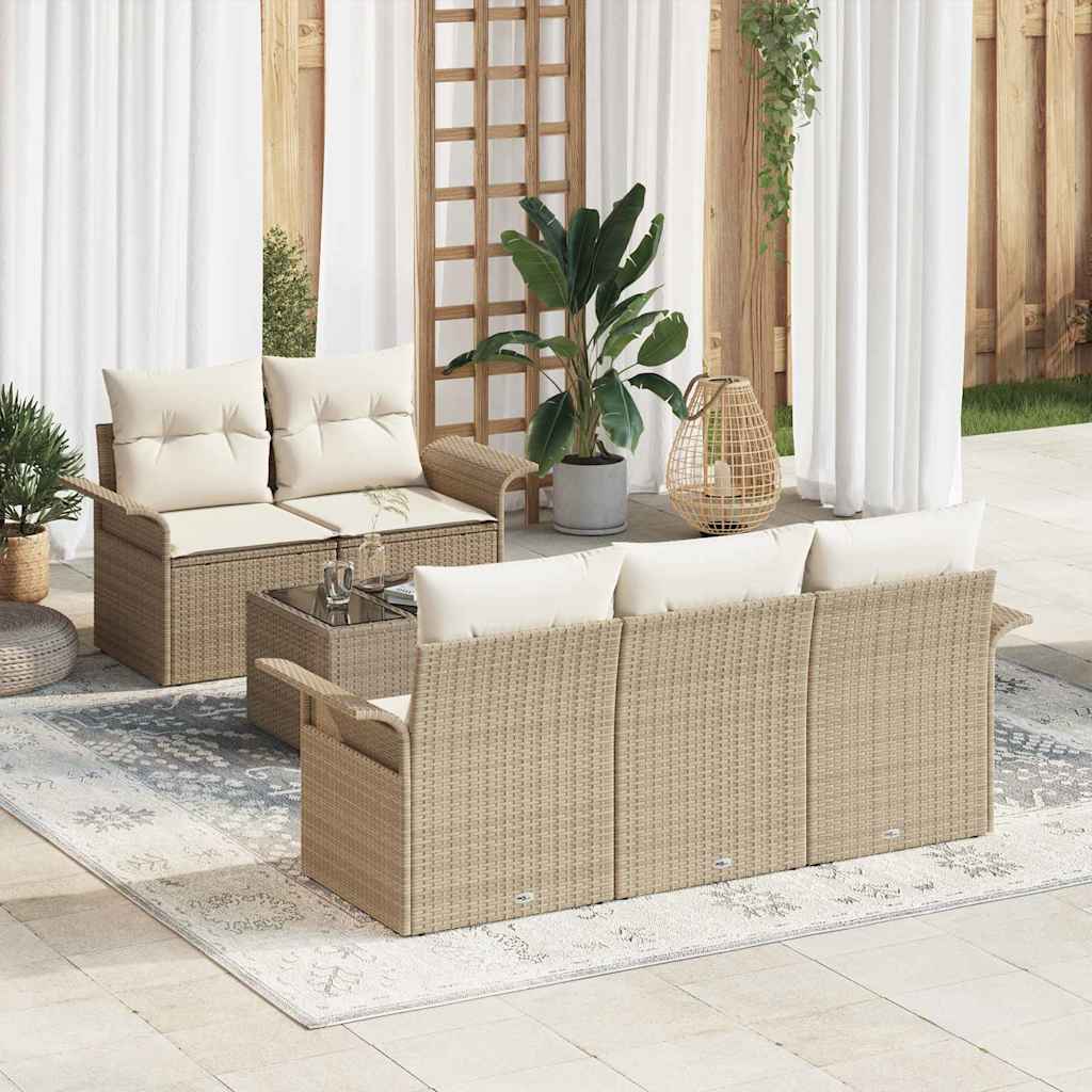 Sofa Set mit Kissen 6 pcs Schwarz Poly-Rattan
