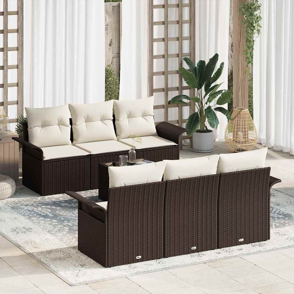 Gartensofa-set mit Kissen 7 pcs Schwarz Poly-Rattan
