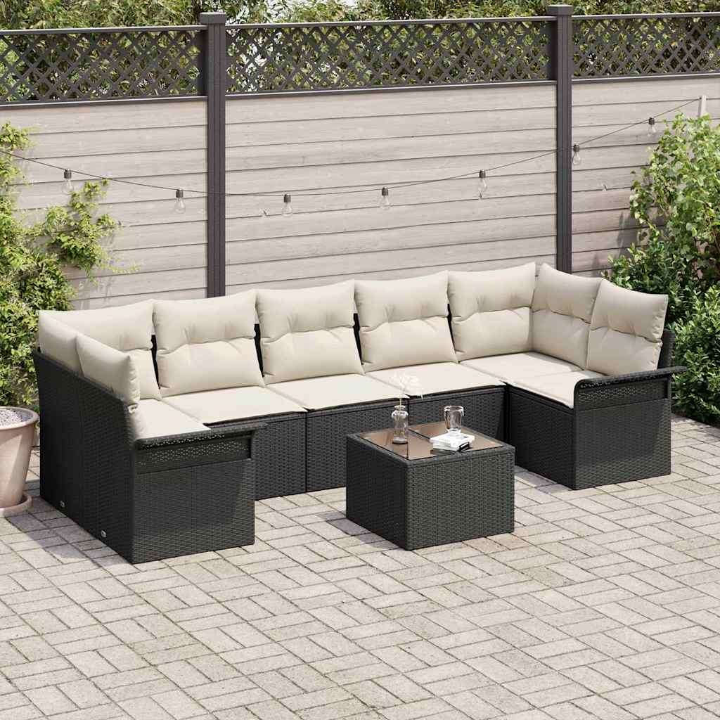 Gartensofa-set mit Kissen 8 pcs Schwarz Poly-Rattan