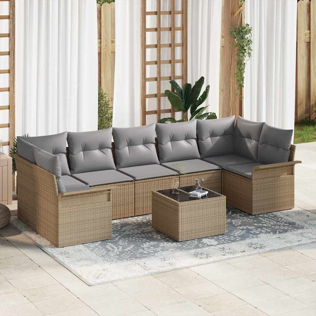 Gartensofa-set mit Kissen 8 pcs Schwarz Poly-Rattan