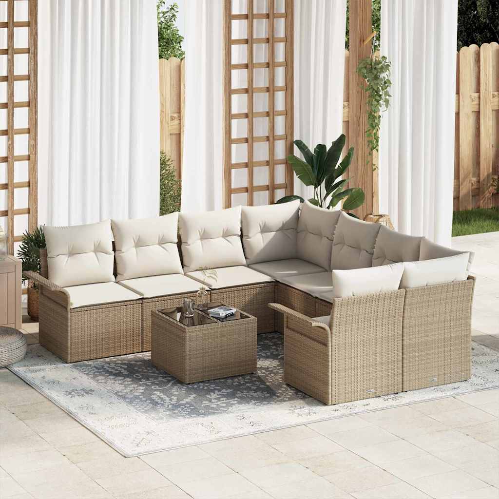Gartensofa-set mit Kissen 9 pcs Schwarz Poly-Rattan