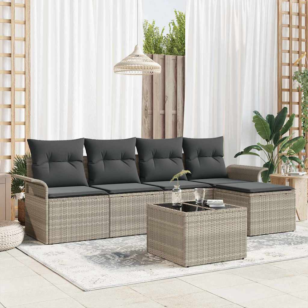 Outdoor-Sofa mit Kissen 5 pcs Schwarz Poly-Rattan