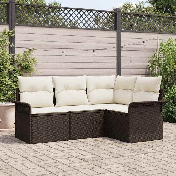 Gartensofa-set mit Kissen 4 pcs Schwarz Poly-Rattan