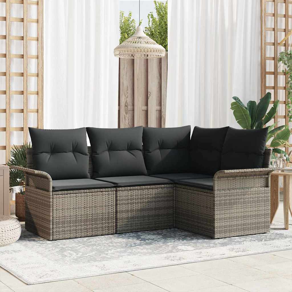 Gartensofa-set mit Kissen 4 pcs Schwarz Poly-Rattan
