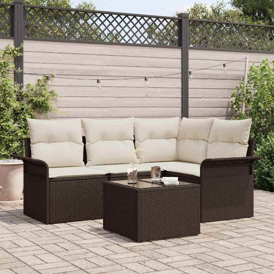 Gartensofa-set mit Kissen 4 pcs Schwarz Poly-Rattan