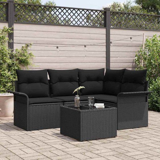 Gartensofa-set mit Kissen 4 pcs Schwarz Poly-Rattan