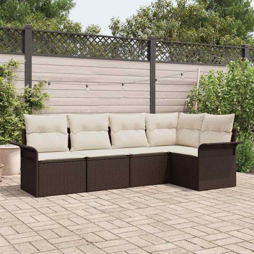 Gartensofa-set mit Kissen 5 pcs Schwarz Poly-Rattan