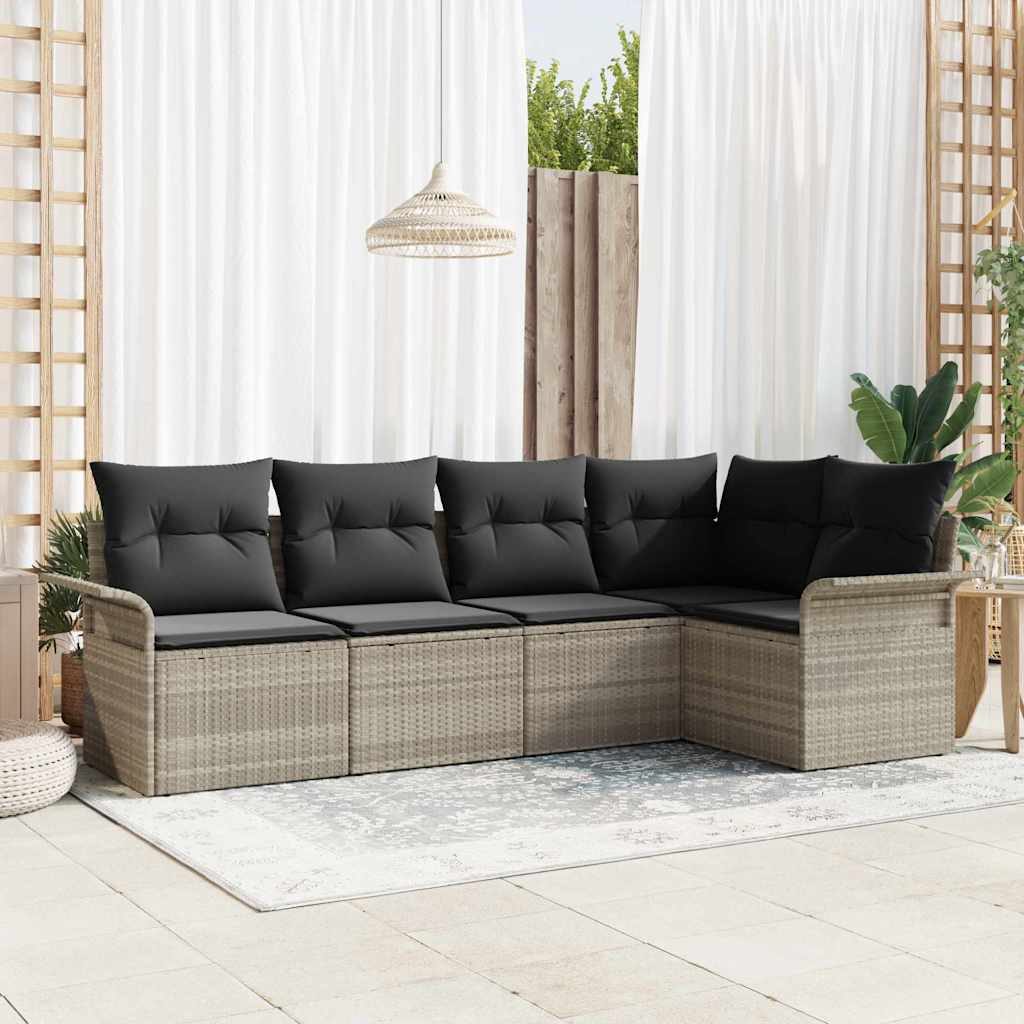 Gartensofa-set mit Kissen 5 pcs Schwarz Poly-Rattan