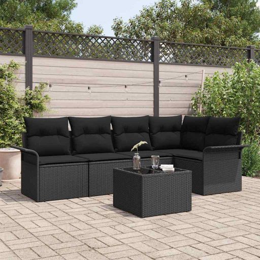 Gartensofa-set mit Kissen 5 pcs Schwarz Poly-Rattan