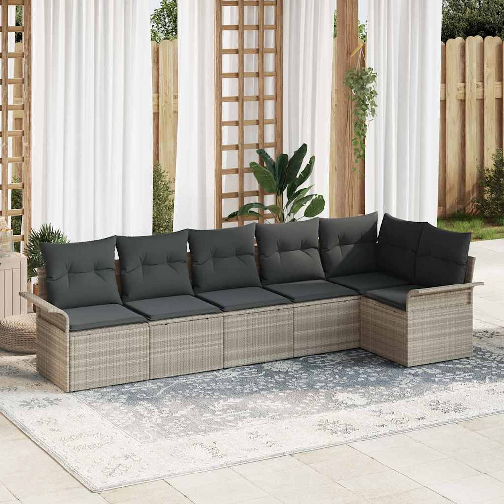 Gartensofa-set mit Kissen 6 pcs Schwarz Poly-Rattan