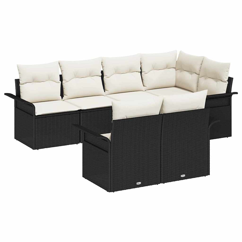 Gartensofa-set mit Kissen 7 pcs Schwarz Poly-Rattan