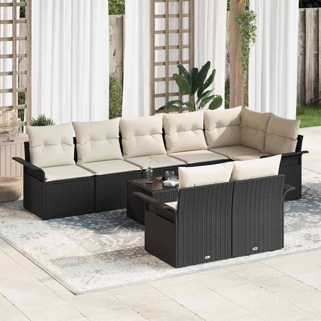 Gartensofa-set mit Kissen 8 pcs Schwarz Poly-Rattan