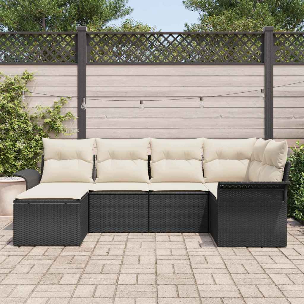 Gartensofa-set mit Kissen 6 pcs Schwarz Poly-Rattan