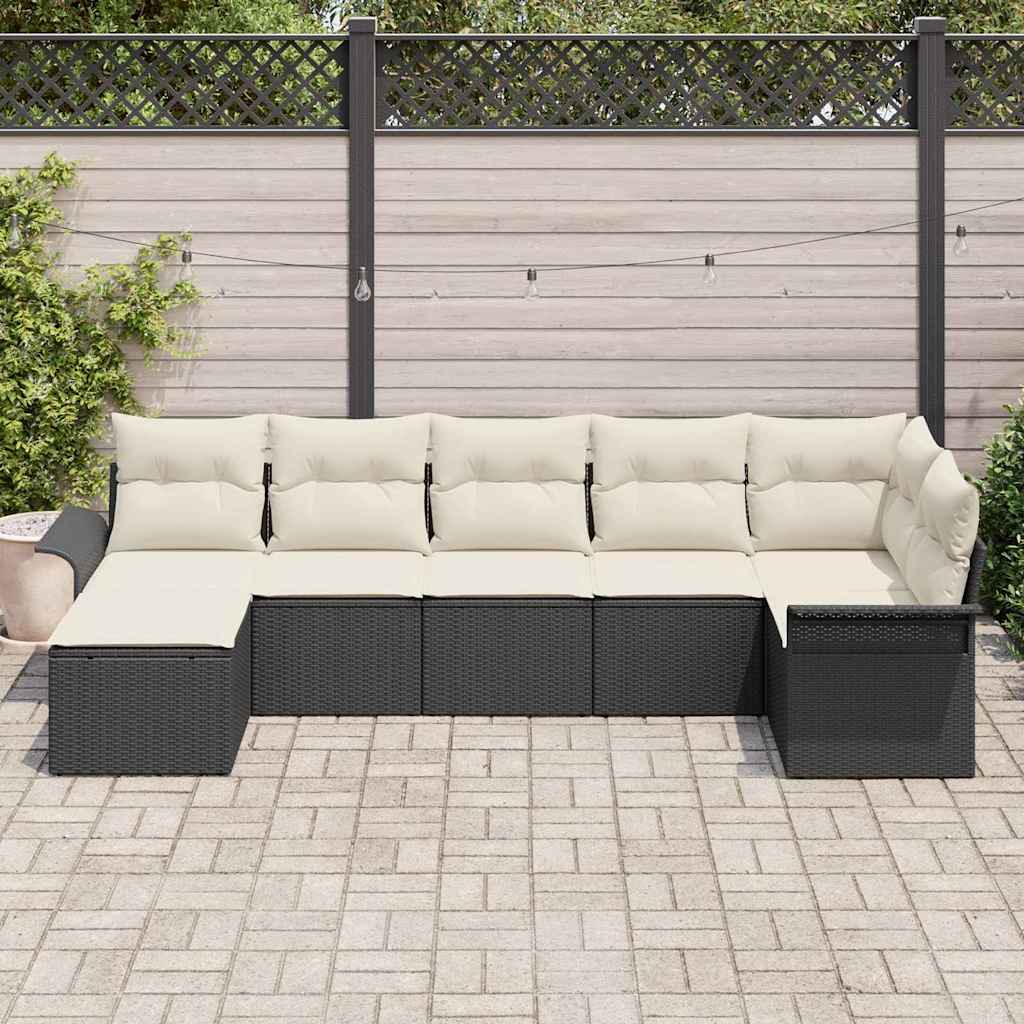 Gartensofa-set mit Kissen 7 pcs Schwarz Poly-Rattan