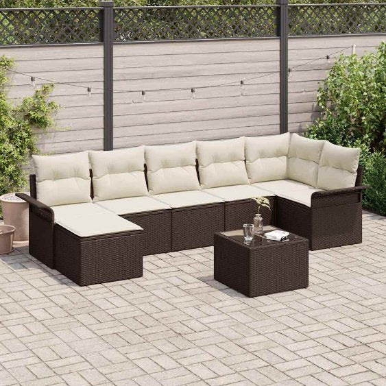 Gartensofa-set mit Kissen 7 pcs Schwarz Poly-Rattan