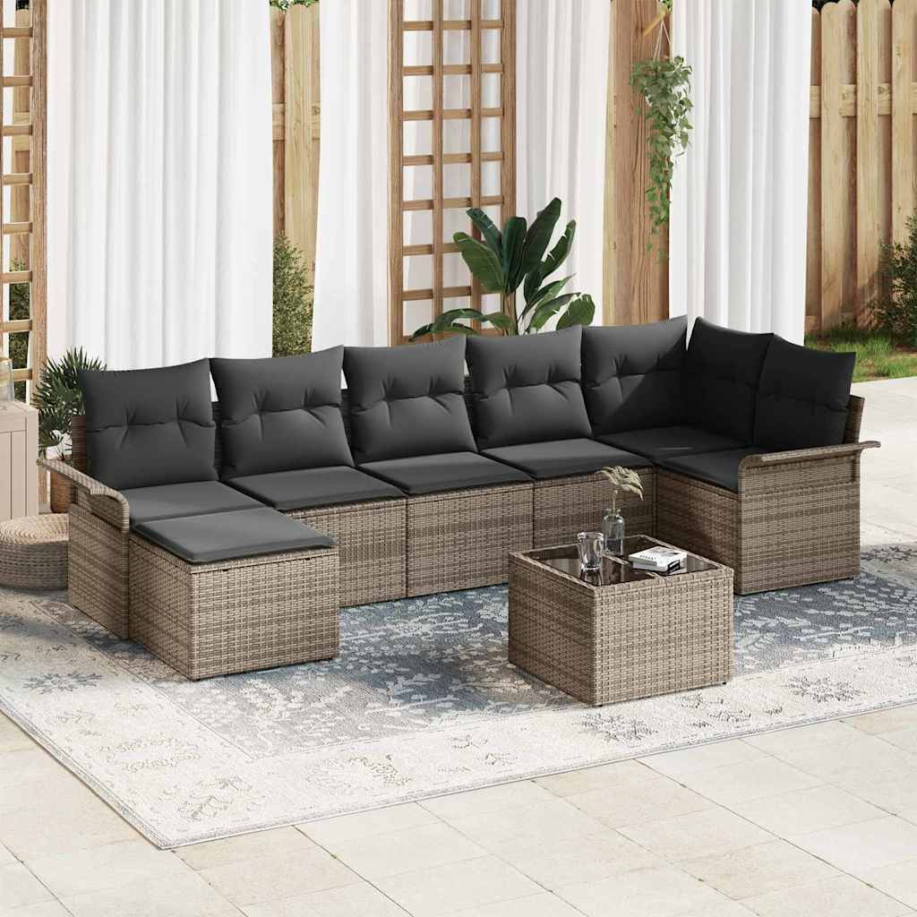 Gartensofa-set mit Kissen 7 pcs Schwarz Poly-Rattan