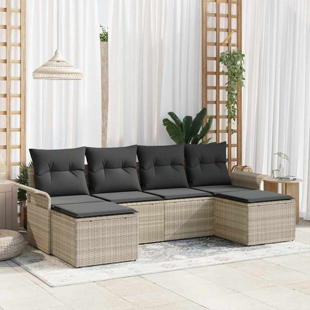 Gartensofa-set mit Kissen 6 pcs Schwarz Poly-Rattan