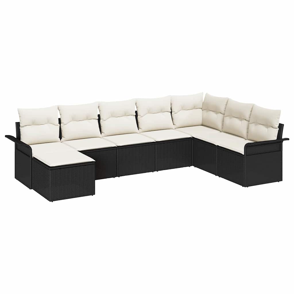 Gartensofa-set mit Kissen 8 pcs Schwarz Poly-Rattan